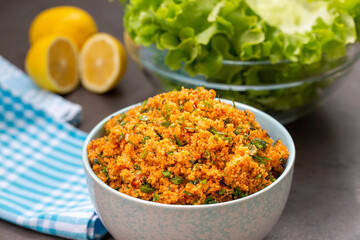 Traditional delicious Turkish foods: bulgur salad (kisir)