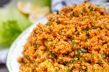 Traditional delicious Turkish foods: bulgur salad (kisir)