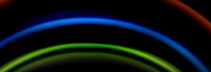 Dynamic motion abstract background. Color blurred stripes on black. Wave liquid lines poster. Vector illustration