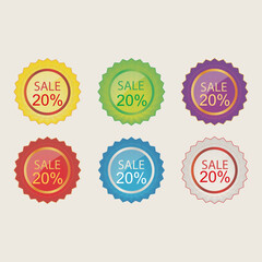 20 discount sticker. 20% off sale multi-color tag isolated vector illustration. Discount price label. symbol for advertising campaign in retail. 20% discount sale promo