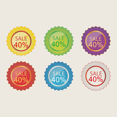 40 discount sticker. 40% off sale multi-color tag isolated vector illustration. Discount price label. symbol for advertising campaign in retail. 40% discount sale promo