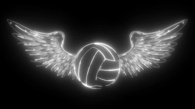 volleyball ball logo with long wings digital neon video