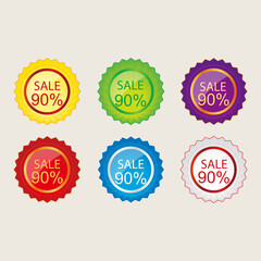 90 discount sticker. 90% off sale multi-color tag isolated vector illustration. Discount price label. symbol for advertising campaign in retail. 90% discount sale promo