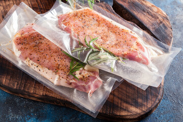 Vacuum packed raw pork. Ready to sous-vide cooking method - 382764948