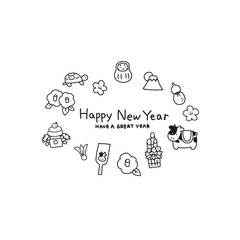 イラスト素材　丑と縁起物の年賀状素材