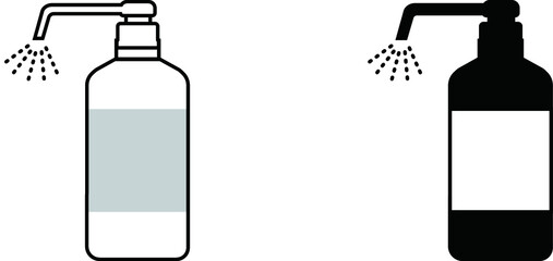 消毒液ボトルから出るスプレー（白と黒）