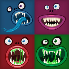 Horror Monster open mouth creepy and scary. Funny jaws teeths drool slime creatures expression monster characters