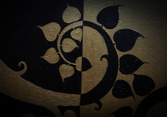 Art painting oil color leaf tree Thai pattern Thai land , geometric shapes , geometry