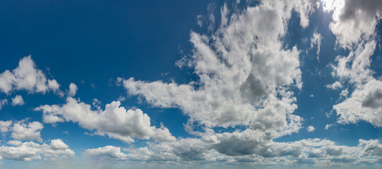 Fantastic clouds against blue sky, panorama