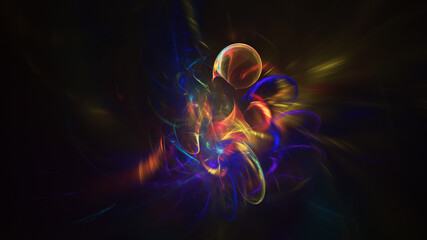 Abstract colorful red and blue fiery shapes. Fantasy light background. Digital fractal art. 3d rendering.