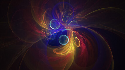 Abstract colorful yellow and blue fiery shapes. Fantasy light background. Digital fractal art. 3d rendering.