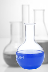chemical laboratory flask with liquid