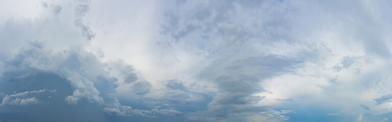 panoramic of sky horizontal with Dark clouds in rainy season, Darmatic clouds in topical country. weather and out door screen, skycap nature background