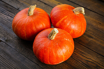 Mini pumpkins on wooden background. Thanksgiving day concept.