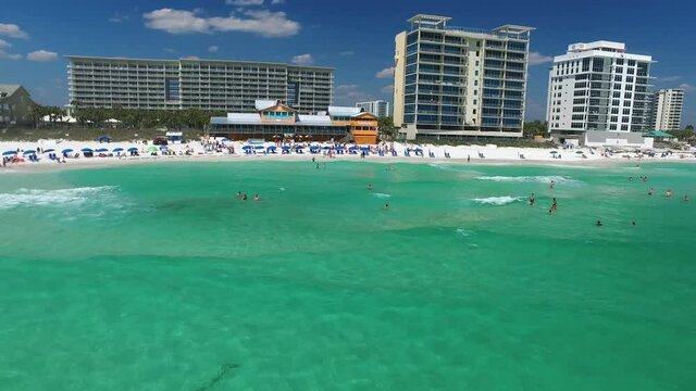 Aerial, pov, Destin city beach, Florida, USA