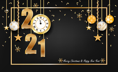 Happy new year gold and black collors place for text with christmas balls 2021 of vector illustration.