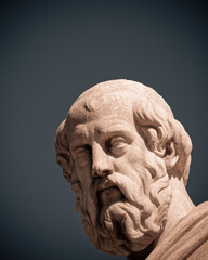 Plato portrait, the famous ancient thinker and philosopher, detail of marble statue in Athens Greece