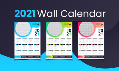 2021 Company Wall Calendar Template Design with 12 Months