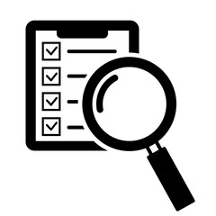 clipboard with check symbol and magnifying glass icon over white background