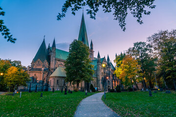 Nidarosdomen cathedral and cemetery in Trondheim, Norway.