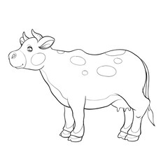 sketch of a cute cow, coloring book, isolated object on white background, cartoon illustration, vector illustration,