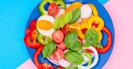 sliced vegetables on plate for cooking top view flat lay.