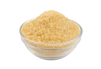 Sugar in glass bowl isolated on white background