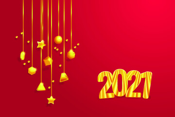 Naklejka premium Golden numbers 2021 and golden decorations. Christmas and New Year 2021 greeting card. Vector EPS10
