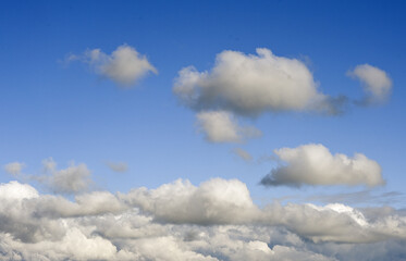 white fluffy clouds on blue sky in summer