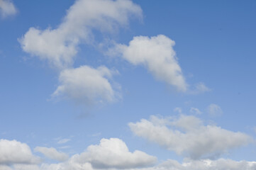white fluffy clouds on blue sky in summer