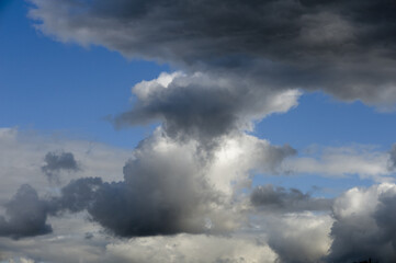 Fototapeta na wymiar Dramatic panoramic skyscape with dark stormy clouds
