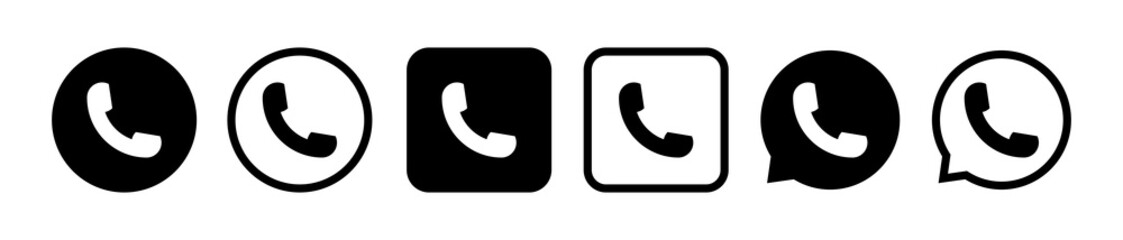 Phone icon vector. Call icons set. Round and square black button isolated on white background. Vector illustration.