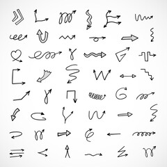 Vector set of hand-drawn arrows, elements for presentation