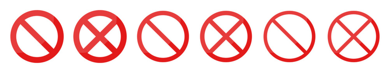 Obraz na płótnie Canvas Stop sign icon set. No signs. Red warning isolated on a white background. Vector illustration.