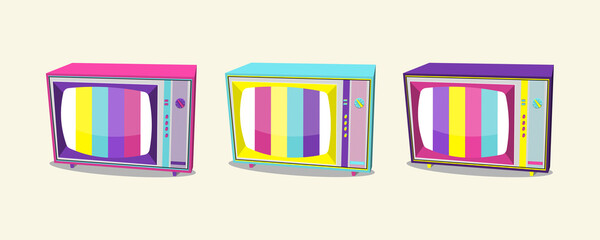 Vector illustration retro tv 90 in bright colors isolated on white background.