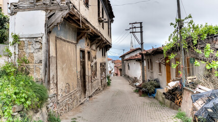 Fototapeta na wymiar Streets and houses of Tirilye village, in Marmara Sea, Mudanya, Bursa.