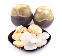 Asian Palmyra palm, fruit on white background