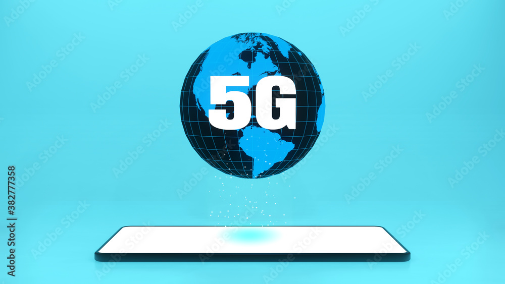 Poster 3d rendering smartphone of 5g high-speed internet connection of internet of things iot, technology n