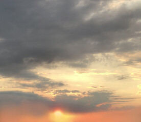 Sunset skyline. Set sky with clouds and sun