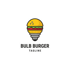 Bulb burger logo vector. Bulb burger logo design concept. Bulb burger line art logo template