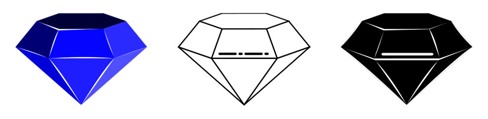 A set of diamonds. Colourful and black and white illustration of diamonds.