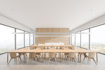 Modern white and wooden cafe interior