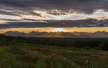 Naklejka na ściany i meble Kamchatka, sunset in the South Koryak region