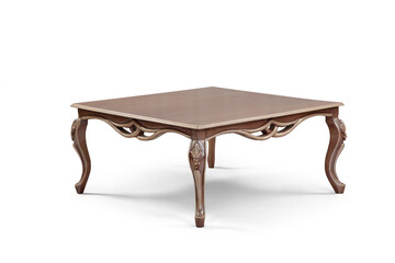 classic wood coffee table on white background.