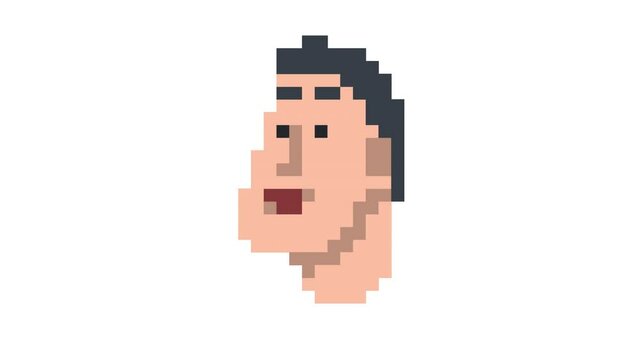 Pixel head. Talking head animation, alpha channel enabled. Cartoon