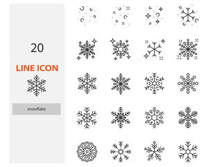 Set of snowflake thin line icons, winter season
