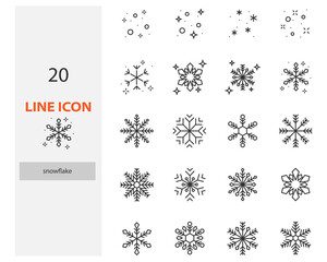 Fototapeta na wymiar Set of snowflake thin line icons, winter season