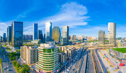 Obraz premium Aerial view of Hengqin Free Trade Zone, Zhuhai City, Guangdong Province, China