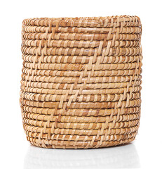 vintage weave wicker basket isolated on white background