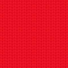 Red seamless pattern with interweaving of braids. Stylized textured yarn or wool plait. Winter background.
